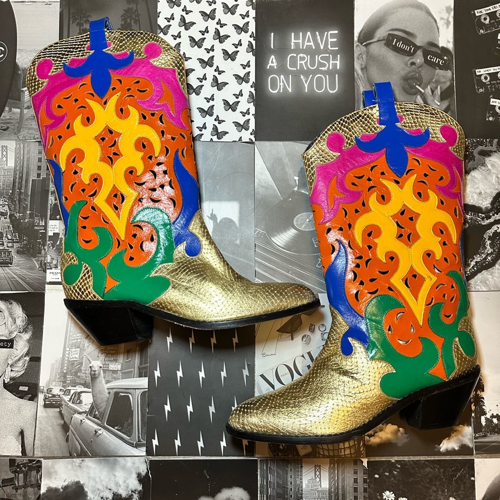 Vintage Zalo Colorful Western Cowboy Boots Sz 5